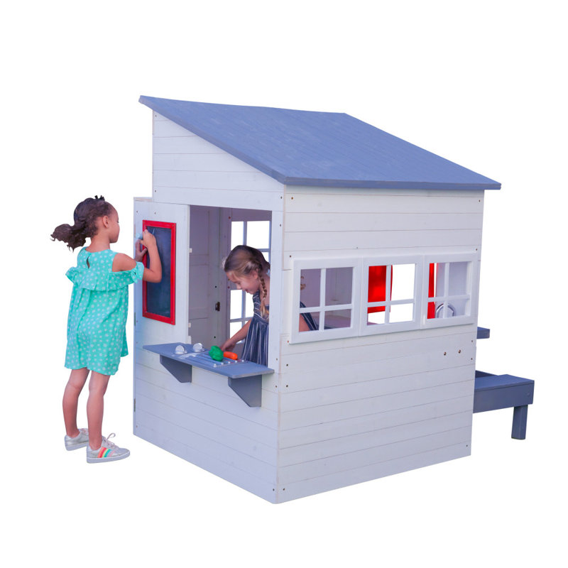KidKraft Modern Outdoor Wooden Playhouse with Picnic Table, Mailbox